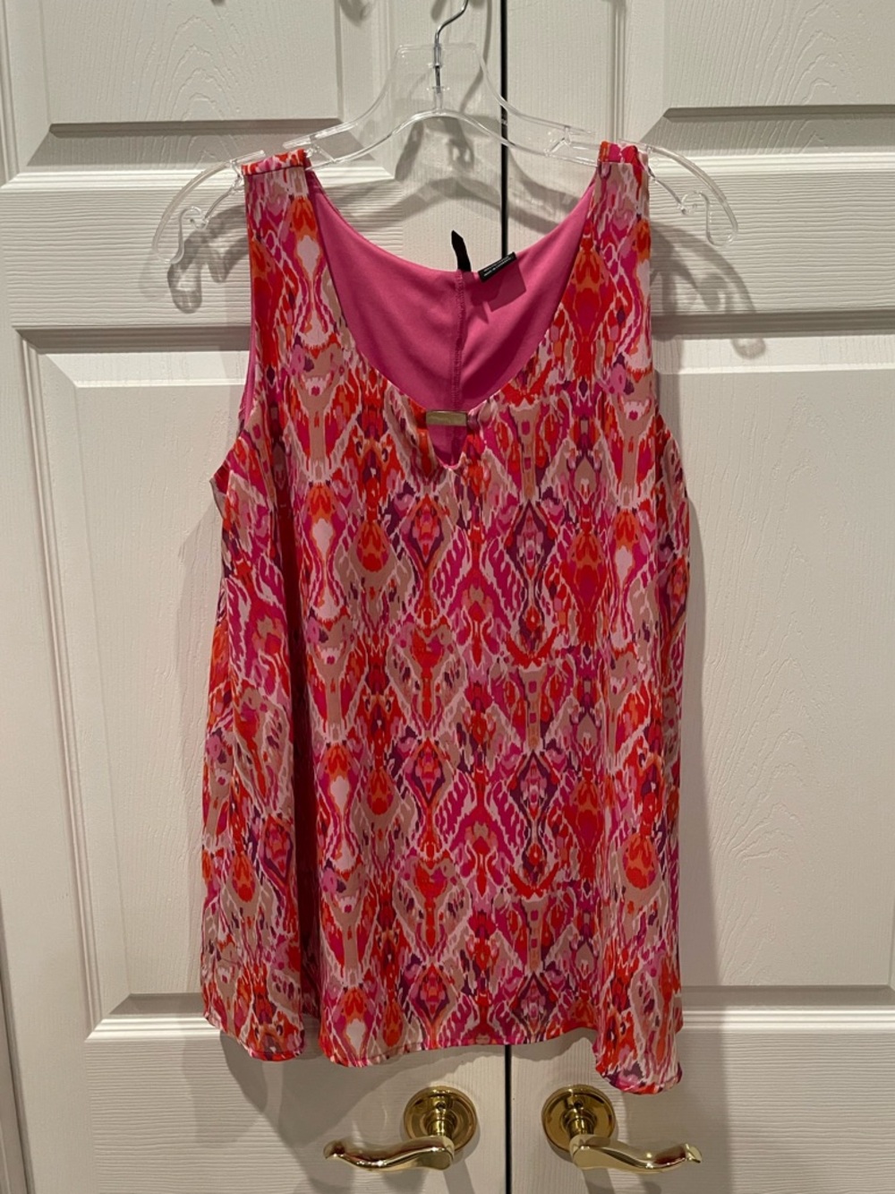 New Directions Pink & Orange Ikat Geometric Sleeveless Blouse Tank Top - Size PL